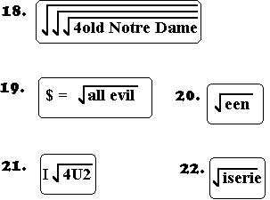 Radical pun image map: Notre Dame fight song, Money is the root of all evil, Routine, I root for you, Rotisserie